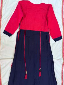 Ombre Pink Red  And Navy Blue Color Gown