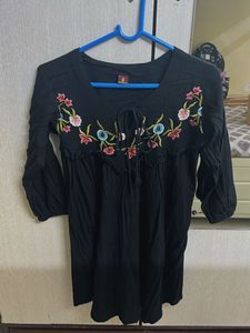 Black Embroidery Boho Top