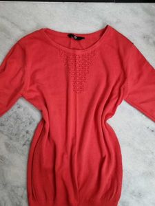Reddish Pink Coral Knit Top
