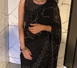 Black party wear Embellished Stone Studded Sare
