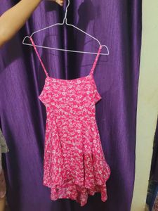 Floral Mini Pink Spaghetti Straps Playsuit