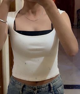 White Square Neck Top