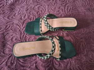 Emerald Green Embellished Heeled Sandals