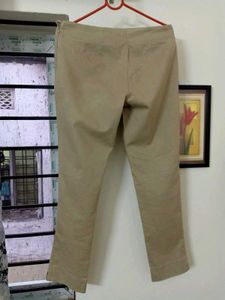 FABINDIA Beige Full Length Formal Slim Pant