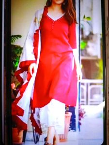 Only Cash Red Kurti Palazzo Set with Dupatta