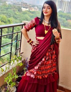 Tikhi Imli Maroon Ready To Wear Embellished Saree