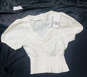 ZARA Sweetheart Neck shirred Crop Top