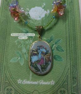 Butterfly Fairy Oval Clay Pendant Bead Necklace