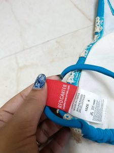 Blue Crochet Trim Bikini Top