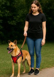 Red & Black Dog Harness with Leash Size L