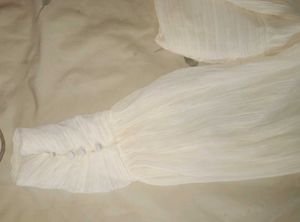 Zara Cream High Neck Pleated Top