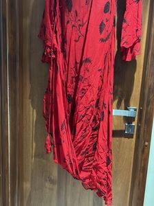 Red Floral Print Asymmetric Dress