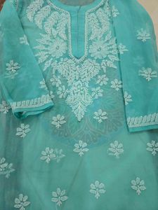 Sea Green Chikankari Kurti With Lining