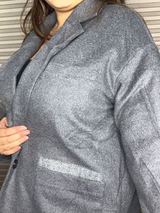 Gray Relaxed Fit Wool Blend Coat