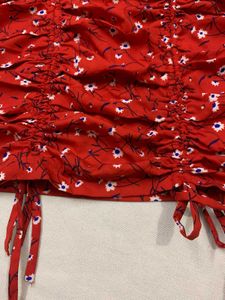 Red Floral Ruched Blouse