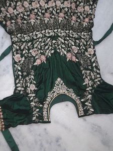 Beautiful Green Wedding Long Dress Velvet Cloth