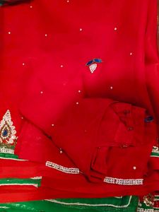 Red Embellished Saree