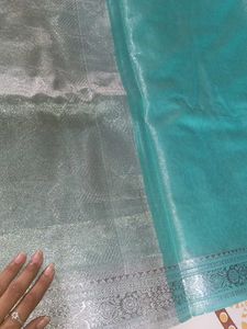 Teal Saree with ready made blouse