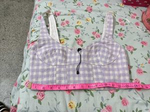 Zara Lavander Gingham Crop Top