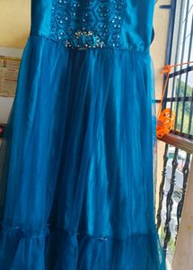 Royal Teal Elegance: Embroidered Layered Gown