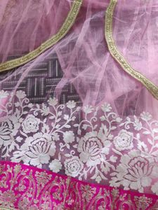 Pink Embroidered Net Kurta Set