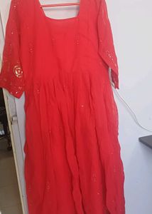 Elegant Red Ethnic flared one piece