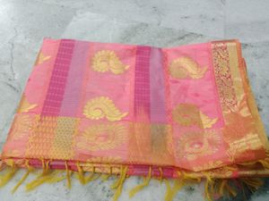Pink &amp; Gold Sari Fabric
