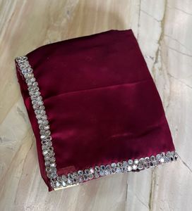 Brand New Hand Embroidered Maroon Mirror Saree