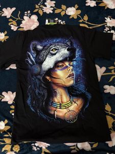 last pc Wolf Graphic Print T-Shirt night glowing