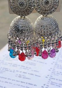 Silver And Multicolour Traditional Earrings