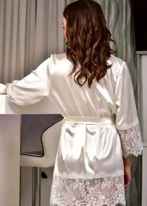 White Lace Trim Satin Night Robe