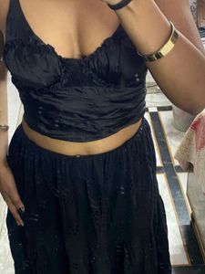 Black Cami Top With Long Frill Skirt