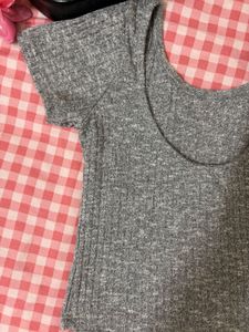 Gray Ribbed Scoop Neck Top