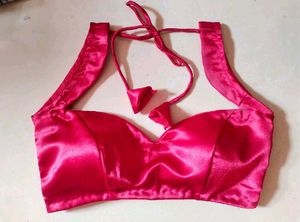 Broad Sweetheart Neck Strappy Padded Satin Blouse