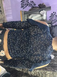 Navy Blue Lace Cold Shoulder Top