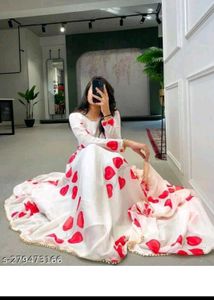 Flowy White Kaftan with Red Heart Print