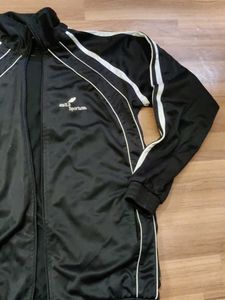 Black Track Jacket with White Stripes
