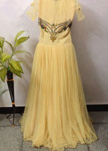 Elegant Gold Embroidered Net Evening Gown