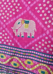 Pink Elephant Print Sari With Blouse