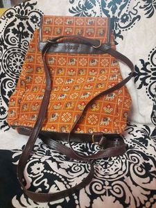 NEW BLOCK PRINT BAGPACK WITH PU LEATHER