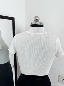White Ribbed Mock Neck Crop Top