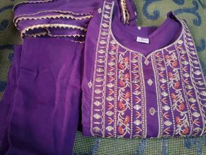 Purple Embroidered Kurta Pant Set