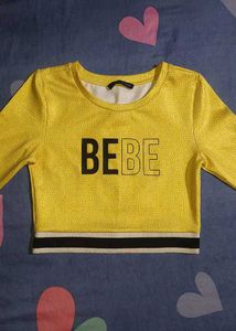 Vibrant Yellow BEBE Crop Top Long Sleeve