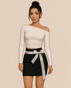 Off Shoulder Top & Bow Skirt Set Feminine Elegance