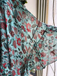 Sea Green Colored Pre Draped Ruffle Saree