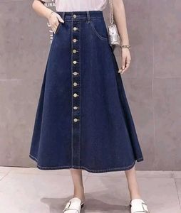 Denim Button-Front Skirt