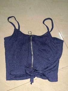 Blue Zipper Crop Top