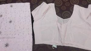 Silk georgette Baby pink saree.