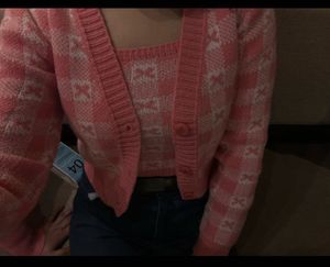 Pink Checkered Cardigan Set