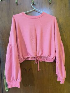 Pink Drawstring knit Cropped Top